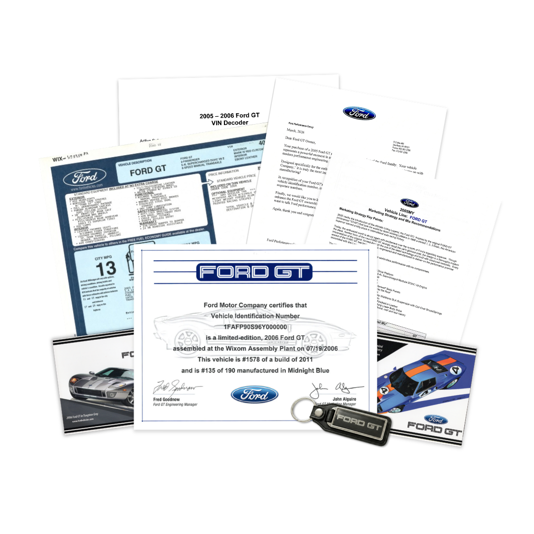 2005 - 2006 Ford GT Certificate Package - Ford Show Parts